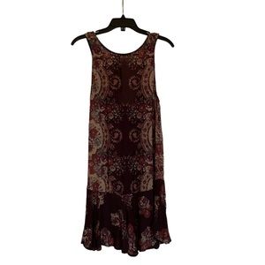 FREE PEOPLE Intimately Sleeveless Flowy Maroon Print Dress